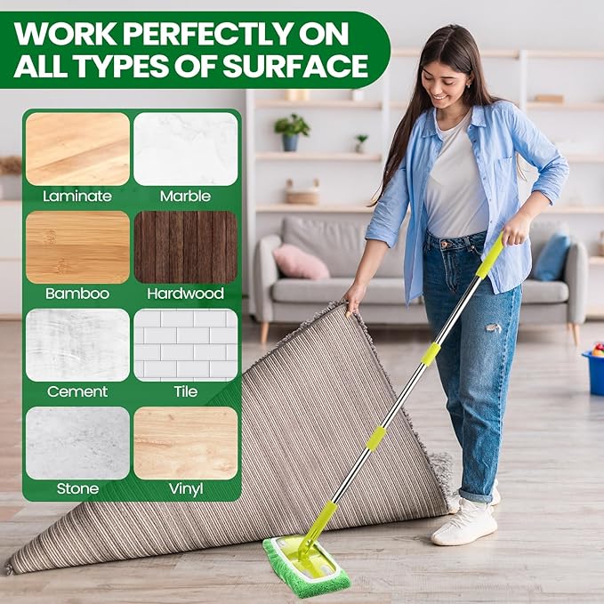 18 Pack Reusable Microfiber Mop Pads Refills Compatible with Swiffer Sweeper Dry Sweeping Cloths for Wet and Dry Sweeping Mop Head Replacement for Household Cleaning