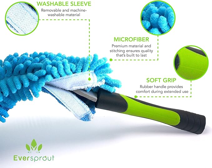 EVERSPROUT Duster 3-Pack | Hand-Packaged Cobweb Duster Microfiber Feather Duster Flexible Ceiling Fan Duster | Twists onto Standard 3/4 inch Threaded Poles (Pole Sold Separately)(Soft Bristles)