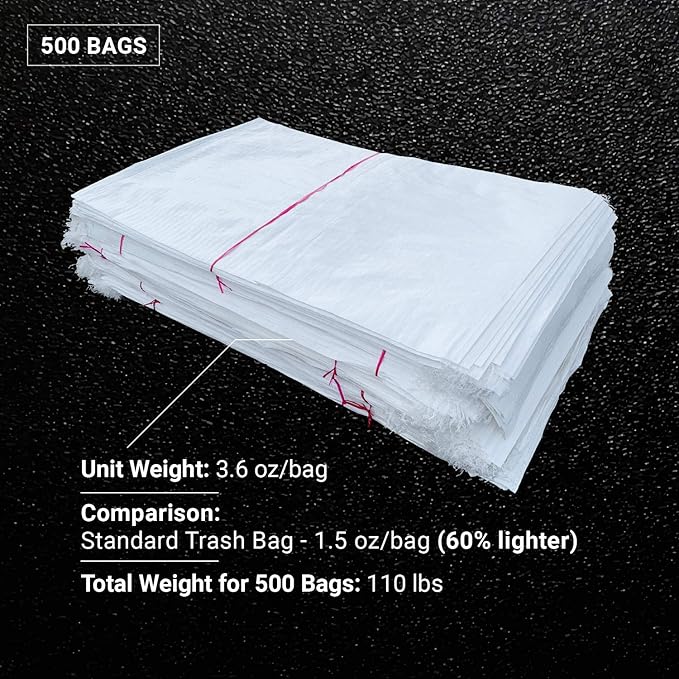 Sandbaggy Large Sandbags - Size: 25 x 40 - Thick Heavy Duty Contractor Bags Heavy Duty Garbage Bags Dumpster Bag Construction Trash Bags 6 mil (500 Bags)