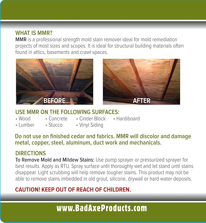 Bad Axe MMR Instant Mold Stain and Mildew Stain Remover - Professional Strength Contractor Grade Cleaning Solution Professional Quality Formula Odor Removal 1 Gallon (2)