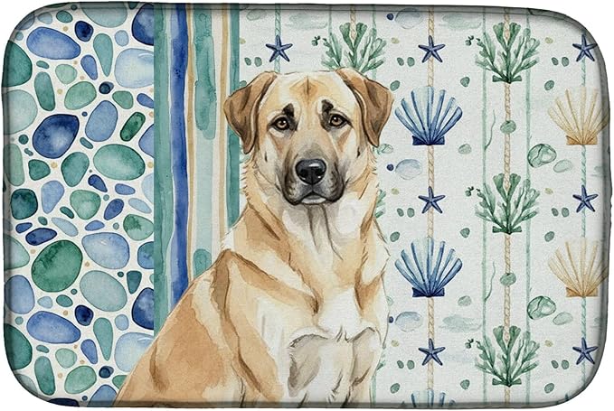 Caroline's Treasures Anatolian Shepherd Dog Coastal Sea Glass Dish Drying Mat Absorbent Dish Drying Mat Pad for Kitchen Counter Dish Drainer Mat for Countertop 14 x 21 Multicolor