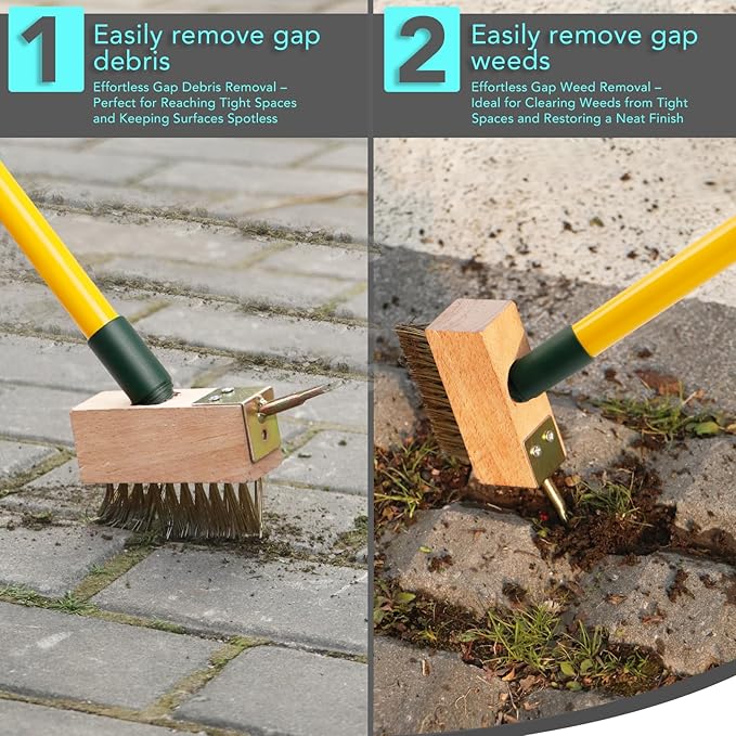 3-in-1 Wire Broom &amp Garden Brush Set – Adjustable 81-140cm Telescopic Handle with Nylon Wire and Gap Brushes for Weeding Moss &amp Algae Removal Patio Cleaning Outdoor Scrubbing