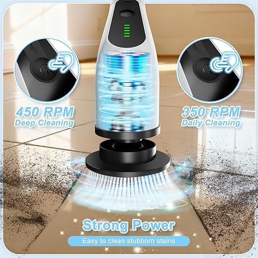 Electric Spin Scrubber Cordless Cleaning Brush with 8 Replaceable Brush Heads Shower Scrubber with Adjustable Extension Handle Waterproof Power Scrubber for Bathroom Tile Floor Tub Car Walls