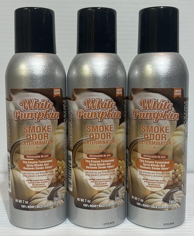 Smoke Odor Exterminator 198 gm/ 7 oz Large Spray White Pumpkin Set of Three Cans.