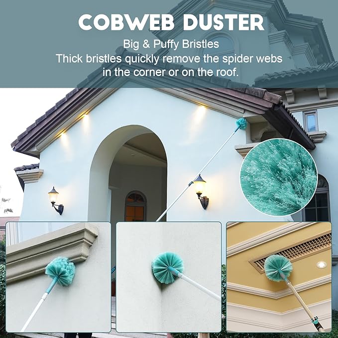 20 Foot High-Reach Duster Kit with 5-12FT Extendable Pole - High Ceiling Duster Cleaning Kit with Telescopic PoleCobweb Duster Chenille Ceiling Fan Duster Microfiber Feather Duster