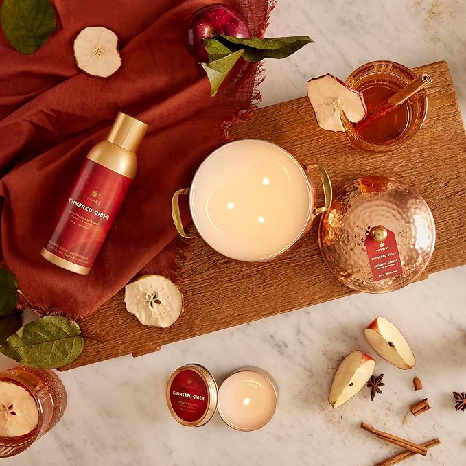 Thymes Simmered Cider Fragrance Mist - Scented Room Spray for Home Fragrance - Notes of Apple &amp Cardamom - Bedroom &amp Bathroom Air Freshener - Simmered Cider - 3 oz