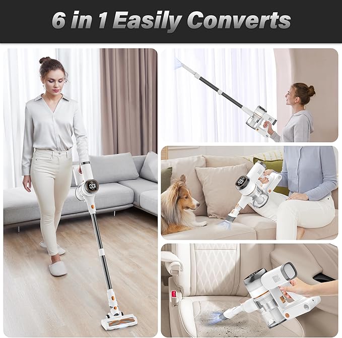 Tikom V500 Cordless Vacuum Cleaner for Home 40000Pa/450W Stick Vacuum with LED Touch Screen Charging Wall Dock Anti-Tangle Lightweight Handheld Vacuum for Pet Hair Hard Floor Carpet
