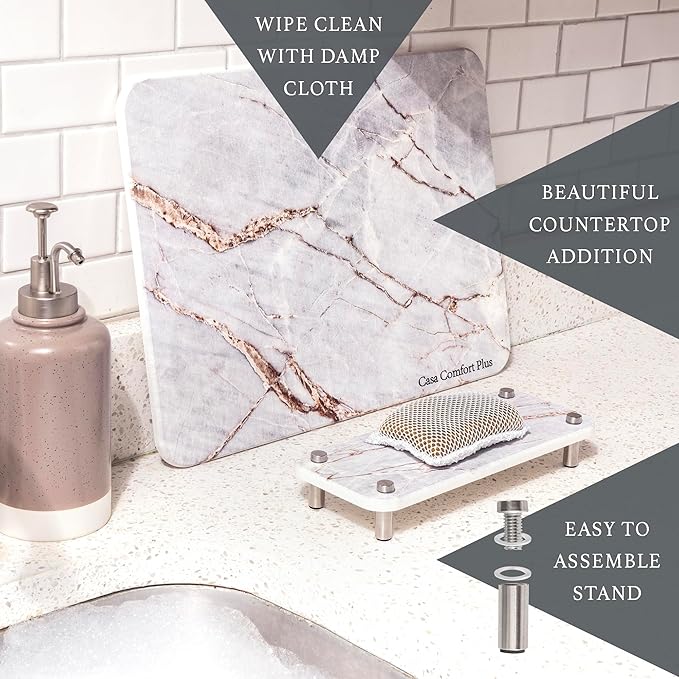 Stone Dish Drying Mat 2 Piece Set Water-Absorbent. Stone Drying Mat For Kitchen Counter [Quick Drying] Diatomaceous Earth Dish Drying Mat Contains Large &amp Small Stone Drying Tray. L11.75 x W15.