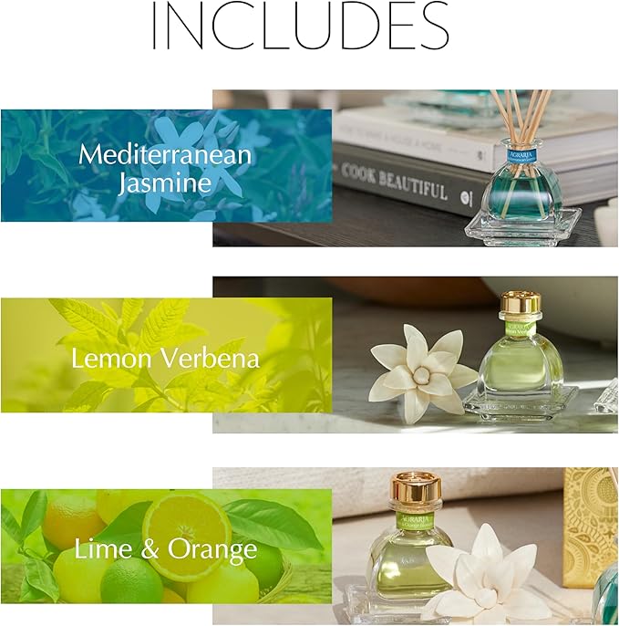 AGRARIA Citrus &amp Floral PetiteEssence Collection Handmade Sola Flower Reed Diffuser Set of 3 Luxury Home Fragrance Scented Oil Diffuser Gift Set