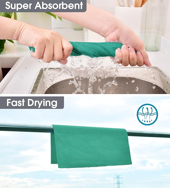 KitchLife Microfiber Cleaning Cloth Roll 100 Pack - Tear-Away Microfiber Paper Towels Lint-Free Reusable Washable for Kitchen Car Dishes and Sensitive Surfaces (Forest Green)