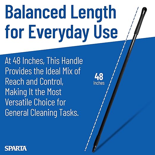 SPARTA 41225EC03 Fiberglass Broom Handle Mop Handle Replacement Handle With Acme Threaded Tip For Commercial Cleaning 48 Inches Black (Pack of 12)