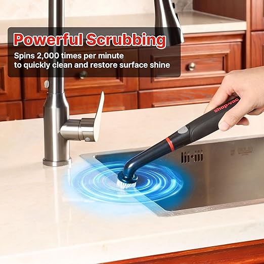 Shop-Vac Electric Spin Scrubber with 2000RPM Motor 90Min Long Runtime with 5 Replaceable Head LED Display and IPX6 Waterproof Cordless Electric Scrubber for Cleaning Grout Tile Bathroom Kitchen