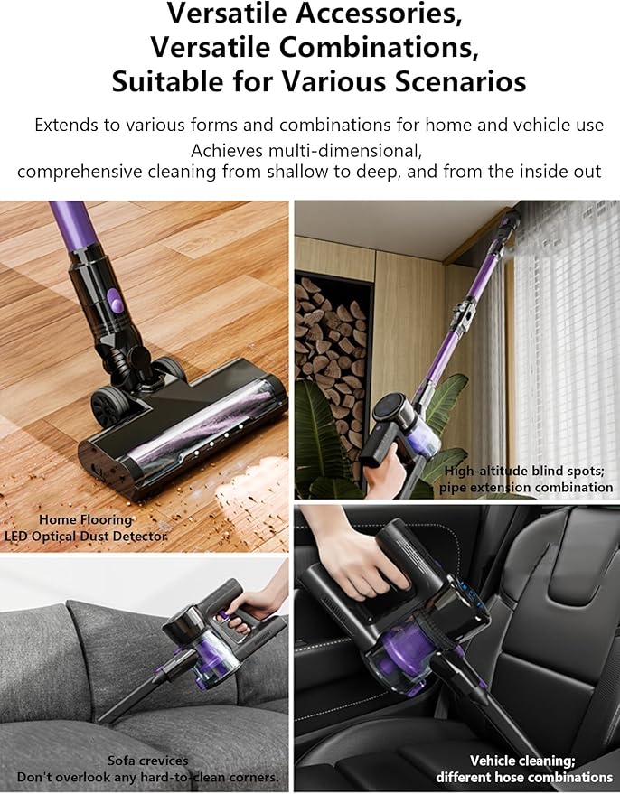Cordless Vacuum Cleaner 250W/22Kpa Powerful Suction 39 Mins Runtime Anti-Tangle Brush and LED Display Handheld Vacuum for Hard Floors Carpet Pet Hair(Mint Blue)