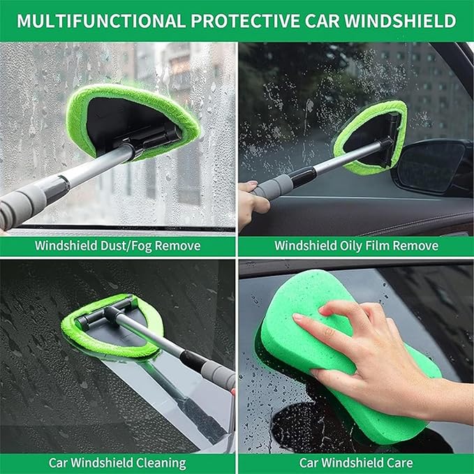 Hicaly Windshield Cleaner Hicaly Car Window Cleaner Windshield Cleaner Tool – for Streak-Free Windows with 4 Washable and Reusable Microfiber Pads (1PC-Green)