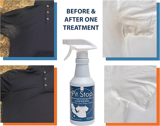 Sanco Industries Pit Stop Sweat Stain &amp Deodorant (Antiperspirant) Armpit Stain Remover Multi-stain formulation 16oz. (Pack of 2)