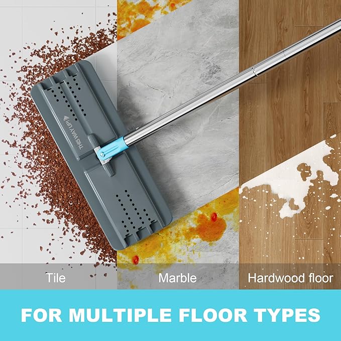 JOYMOOP Mop and Bucket Set with Wringer Mops for Floor Cleaning Wall Mop Cleaner with Long Handle with 4 Reusable Microfiber Mop Pads - Grey+Cyan Blue