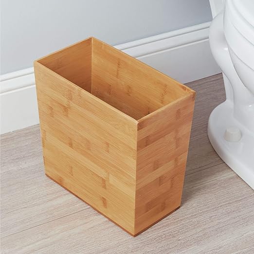 iDesign Rectangular Bamboo Waste Basket The Formbu Collection – 10.5 x 5.75 x 10” Natural Wood Finish