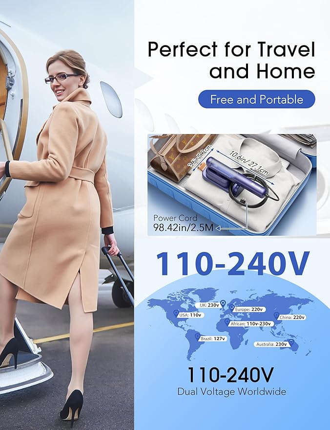 Travel Steamer for Clothes 110-240V Dual Voltage Portable 2-in-1 Steamer ＆ Iron 2 In 1 Mini Handheld Garment Steamer Iron 1100W Large Ceramic Heat Panel for Home &amp Global &amp Europe Traveling