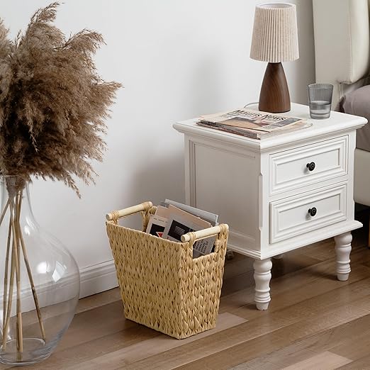 GRANNY SAYS Bathroom Wastebasket Wicker Trash Can with Handles Waterproof Bathroom Trash Decorative Wastebasket for Bedroom 2-Pack