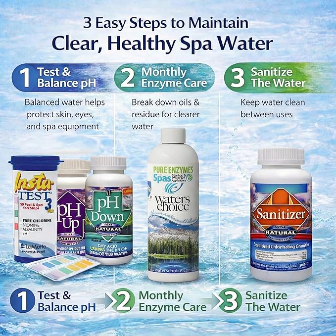 Waters Choice Complete Hot Tub Chemicals 3-Month Starter Kit-All-in-One Water Clarifier Chemical-Free Spa Kit for Easy Water Care in Hot Tubs &amp Jacuzzis