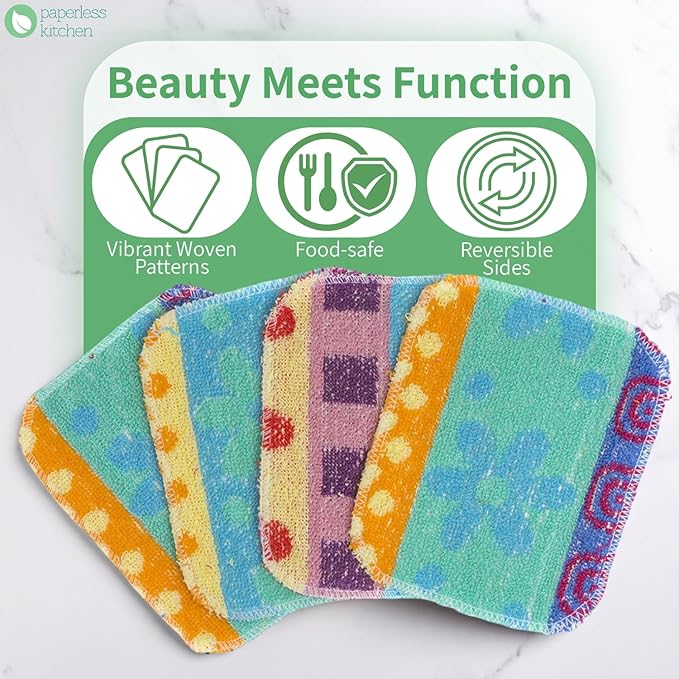 Kitchen Dish Scrubbers | Soft Scrub for Dishes | Non-Scratch Cleaning Pads for Kitchen | Made from Cotton Fiber | Safe on All Surfaces | Long-Lasting &amp Easy to Clean | Pack of 8