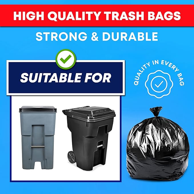 Veska 95-96 Gallon Trash Bags Heavy Duty (ValuePack 25 Bags w/Ties) 100 Gallon Extra Large Trash Bags 90 Gallon 95 Gallon 96 Gallon Heavy Duty Big Garbage Bags