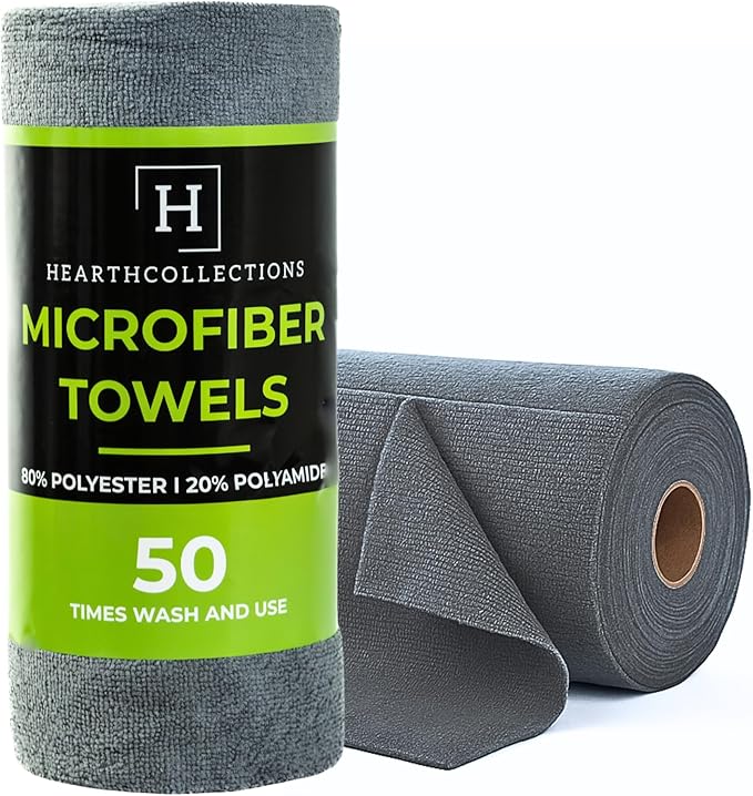 Microfiber Cleaning Cloth Roll Tearaway 50 PCS Tear Away Towels Reusable &amp Washable Ultra Absorbent 12 x 5.5 Dish Rags for Car Home Kitchen  180 GSM Thickness Paper Towel Alternative