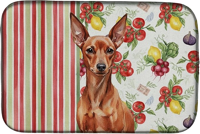 Caroline's Treasures Red Miniature Pinscher Min Pin Vegetables Dish Drying Mat Absorbent Dish Drying Mat Pad for Kitchen Counter Dish Drainer Mat for Countertop 14 x 21 Multicolor