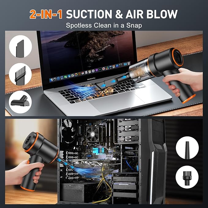 KMM Handheld Car Vacuum Cleaner 9000PA Vacuum Cleaner &amp Air Duster 120W High Power Vacuum Portable Cordless Hand Held Vacuum Rechargeable with Multi-Nozzles &amp LED Light for Home Car Offic