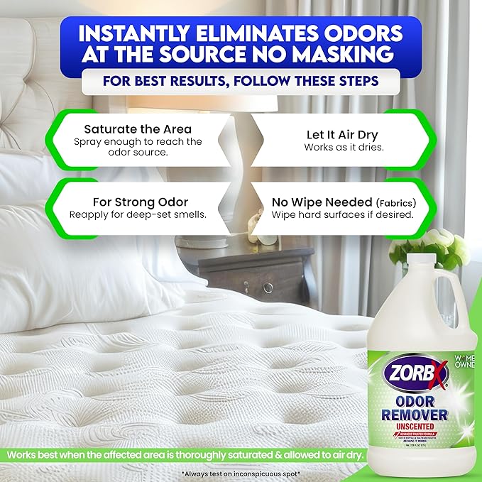 ZORBX Unscented Odor Eliminator Spray 128 Oz 1 Gallon - Used in Hospitals &amp Healthcare Facilities - Advanced Trusted Odor Remover Formula - All-Purpose Deodorizer for Dog Cat Home Carpet &amp