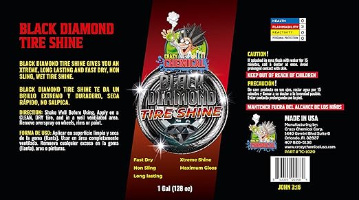 Black Diamond Tire Shine 1 Gallon - Extreme Gloss Long Lasting No Sling Wet Look