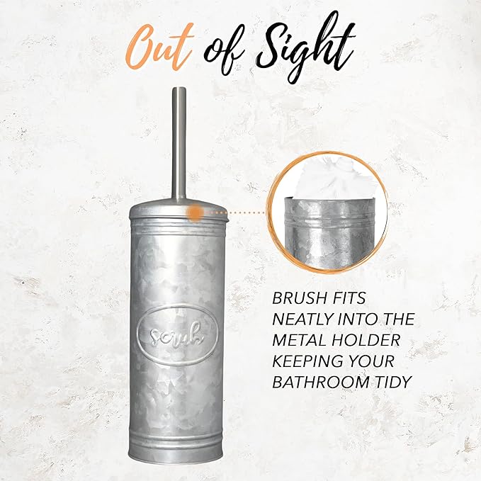 Autumn Alley Rustic Farmhouse Bathroom Trash Can and Toilet Brush Set - Rustic Bathroom Accessories for Charming Galvanized Bathroom Décor Galvanized Grey 2 Gal. Capacity