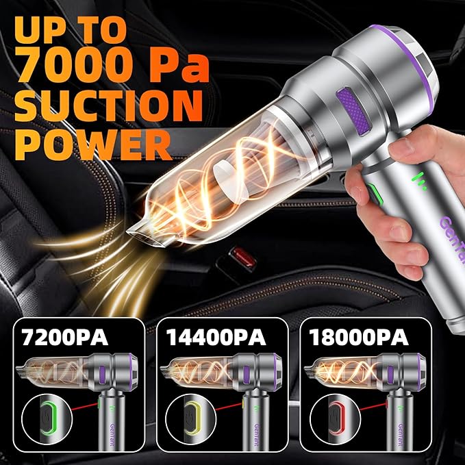 Car Vacuum Portable Cordless 18000PA Portable Vacuum Cordless High Power Air Duster with Brushless Motor Type-C Charge 3 in 1 Small Vacuum Cleaner Cordless for Car Home Office Pet Hair