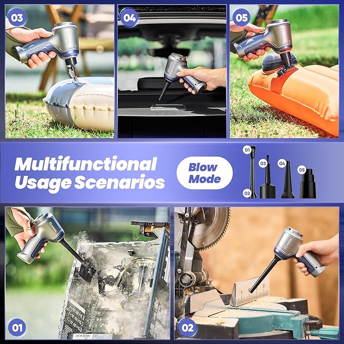 Saker Car Vacuum Portable Cordless 15000PA3 in 1 Handheld Vacuum with Brushless Motor for Car Office and Home Cleaning Blue HL107B