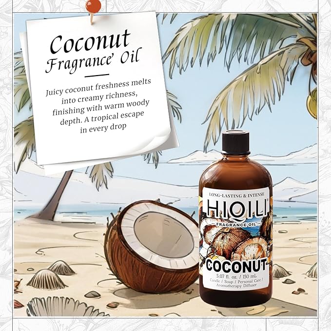 HIQILI Coconut Fragrance Oil for Home Diffuser Ideal for Making Candle Soap Body Spray Women's Perfume Creamy Scents - 5.07 Fl Oz