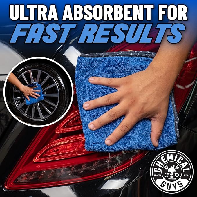 Chemical Guys Professional Grade Premium Microfiber Towels for Cars Blue 16 x 16 Ultra-Soft and Scratch-Free Car Detailing Cloths for Trucks Motorcycles and More - 12 Pack