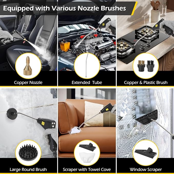 Dyna-Living Steam Cleaner 1500W Handheld Steamer for Cleaning Portable Car Steamer Cleaner 221℉ High-Temp Steamer Cleaner for Home Intelligent Touch Panel &amp Spray Gun Control