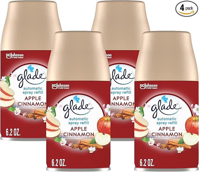 Glade Automatic Spray Refill Air Freshener for Home and Bathroom Apple Cinnamon 6.2 Oz (Pack of 4)