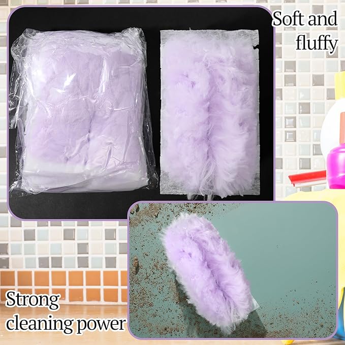 Vesici 100 Pcs Duster Refills Compatible with Swiffer Dusters Bulk Disposable Replacement Thickened with 1 Handle Heavy Duty for Cleaning Office (Purple)