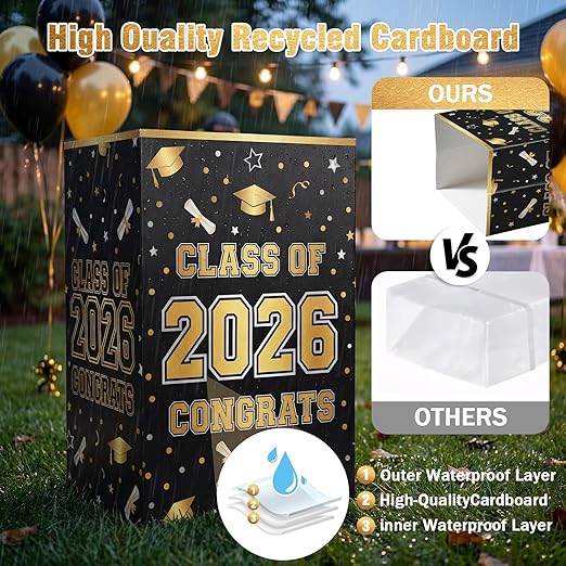 Tinlade 6 Pack 2026 Black and Gold Graduation Decoration 13 Gallon Disposable Trash Cans Class of 2026 Party Garbage Bins Large Waterproof Foldable Recycle Pop up Bins for Graduation Party School