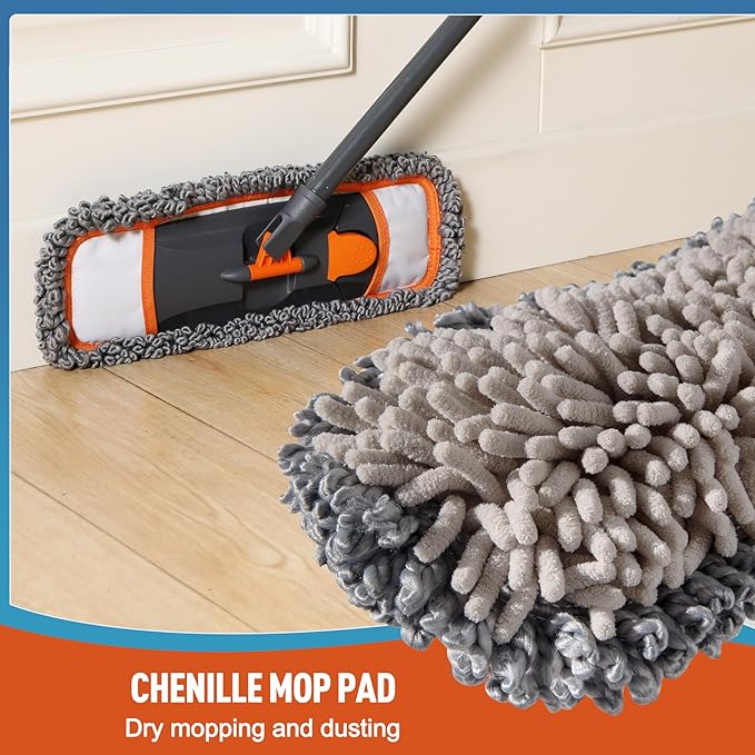Mops for Floor Cleaning with 3 Different Washable Pads and Extendable 55” Long Handle Multifunction Dust Mop for HardwoodMarbleTile Floor MoppingOrange