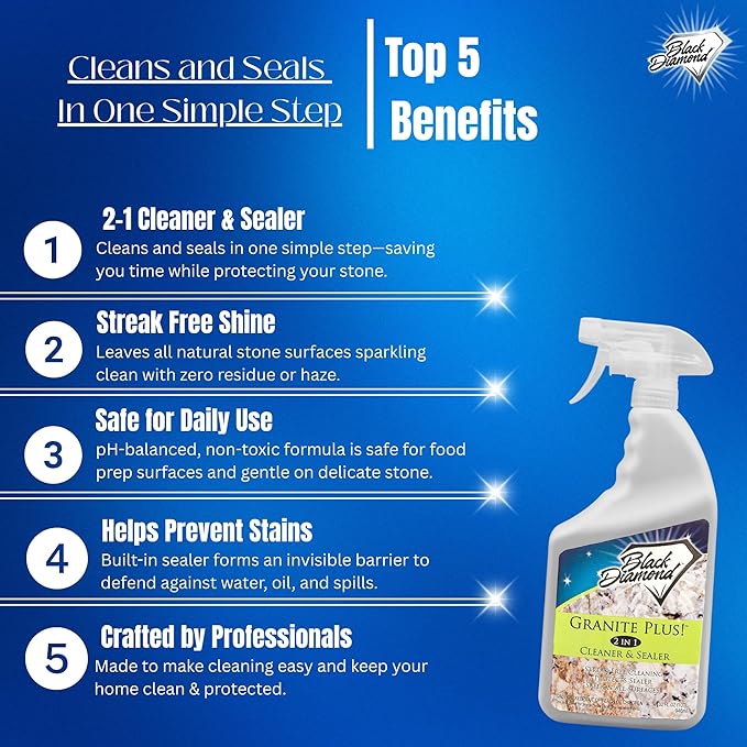 Granite Plus (Cleaner &amp Sealer) Deep Cleans &amp Seals All Natural Stone Countertops + Ultimate Grout Cleaner with Brush – Safe for Natural Stone - Acid Free - Lifts Dirt &amp Stains (2pack)