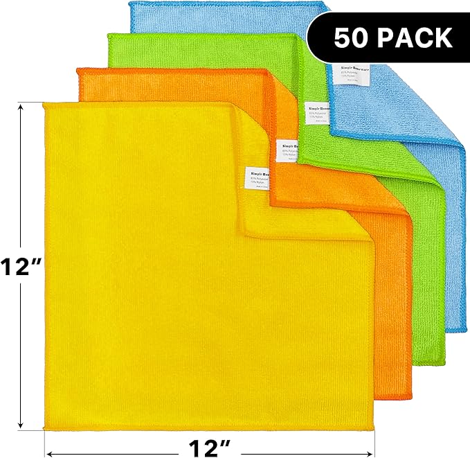 Simple Houseware Microfiber Cleaning Cloth 50 Pack 12 x 12 4 Colors
