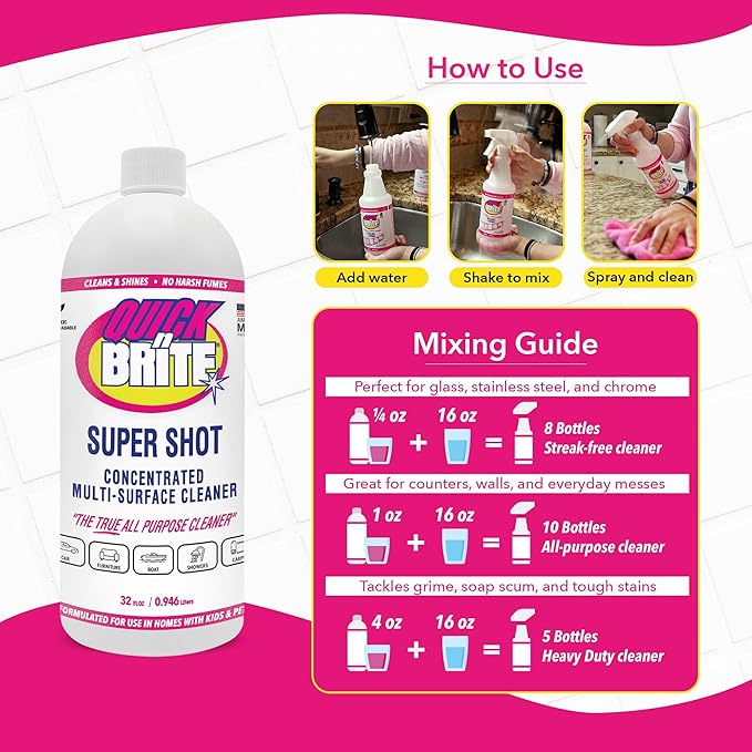 Quick 'n Brite Super Shot Liquid Cleaner True All Purpose Cleaner Concentrated 32 oz