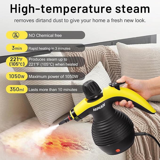 Handheld Steam Cleaner Steamer for Cleaning Multipurpose Portable Steam Cleaners for Home Use with Safety Lock and 10 Accessory Kit to Remove Grime Grease and More Save Time and Effort