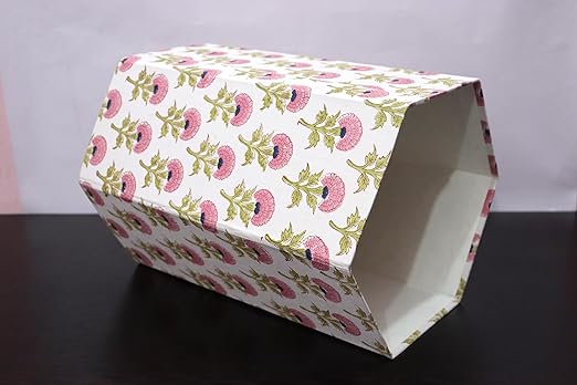 Generic 3.3 Gallon Cotton Hand Block Printed Paper Waste Basket |Small Decorative Trash Can for Housewarming Gifts in Living Room Bedroom Bathroom | Eco-Friendly Plastic-Free (1 PINK FLOWAR)