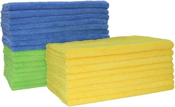 POLYTE Microfiber Cleaning Towel (16x24 in 18 Pack BlueGreenYellow)