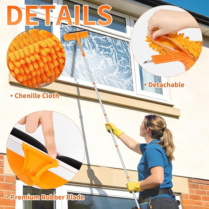 152’’/ 109 Squeegee Window Cleaner 2 in 1 Rotatable Window Cleaning Tool Kit Window Washing Kit with Extension Pole for Indoor Outdoor High Window Car Glass