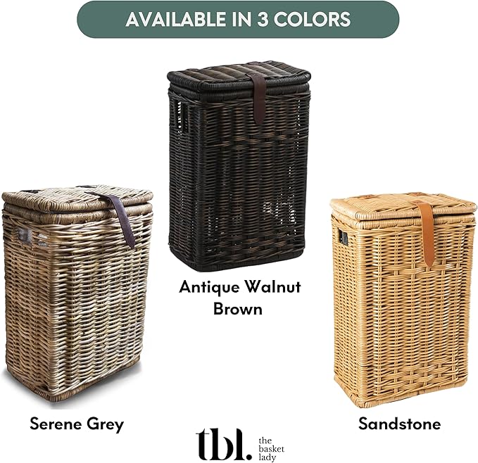 The Basket Lady Wicker Trash Basket with Metal Liner 16 in L x 10.5 in W x 24 in H 10 gallon capacity Sandstone