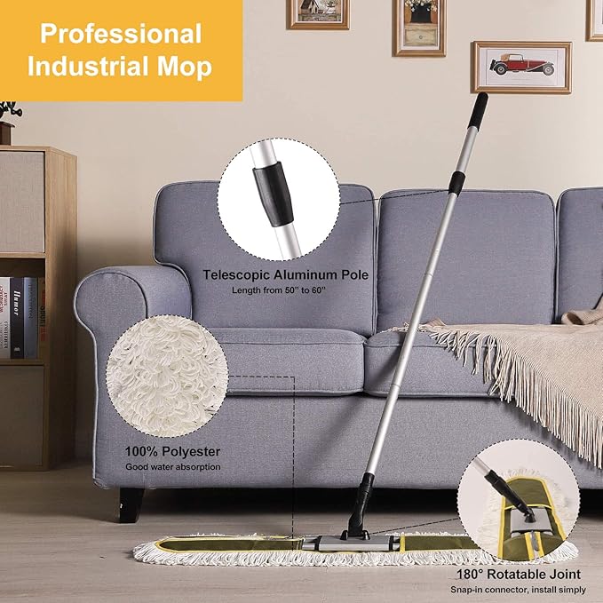 Dust Mop 36 inch Commercial for Hardwood Floor Cleaning Heavy Duty Industrial Dry Mop for Hotel Office Garage Household Dust Sweeping